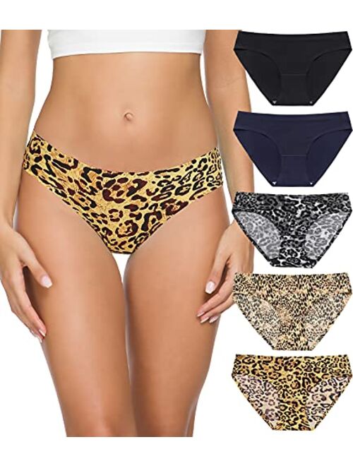 Seamless Underwear For Women - No Show Panties For Women Breathable Stretch Bikini Panties Soft Cheeky Hipster Panty- 5 Pack