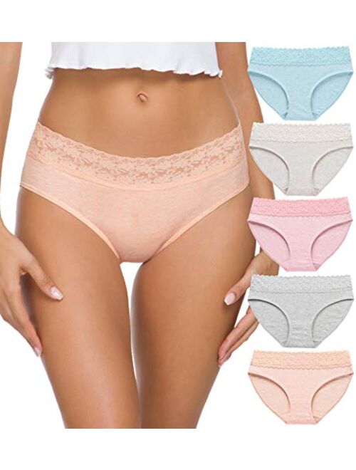 Cotton Panties for Women Bikini Underwear Hipster Underpants Lace Briefs Pack