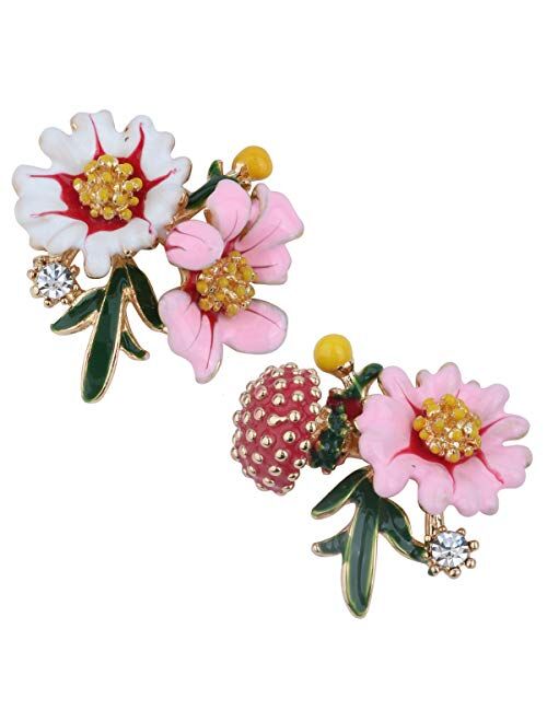 Szxc Women's Daisy Flower Leaves Mushroom Hypoallergenic Stud Earrings - Enamel & Crystals - 4/5 Inch - Ultra Light