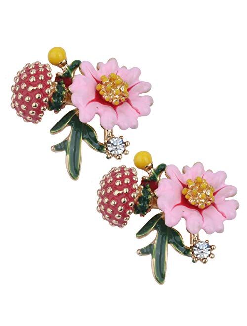 Szxc Women's Daisy Flower Leaves Mushroom Hypoallergenic Stud Earrings - Enamel & Crystals - 4/5 Inch - Ultra Light