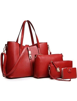 FiveloveTwo Fashion Womens 4Pcs Handbag Set Totes Clutch Satchels Top Handle Shoulder Crossbody Bags and Purse Card Holder