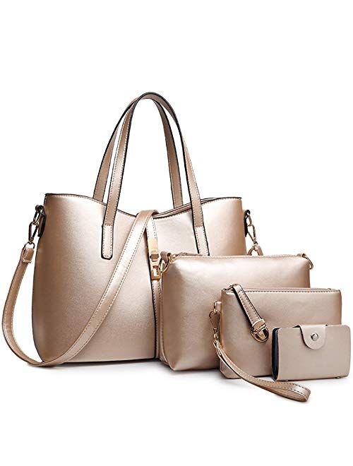 FiveloveTwo Fashion Womens 4Pcs Handbag Set Totes Clutch Satchels Top Handle Shoulder Crossbody Bags and Purse Card Holder