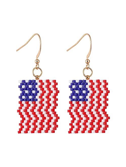 Independence Day Patriotic Earrings American Flags Handmade Beads Earrings Lightweight Heart Shape Can Make You More Beautiful