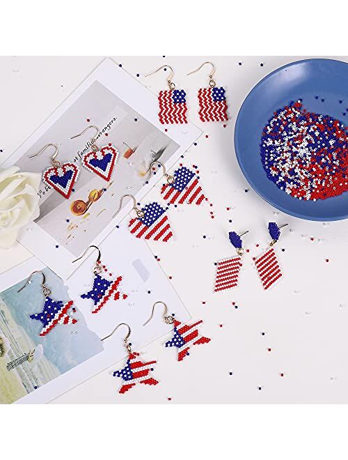 Independence Day Patriotic Earrings American Flags Handmade Beads Earrings Lightweight Heart Shape Can Make You More Beautiful