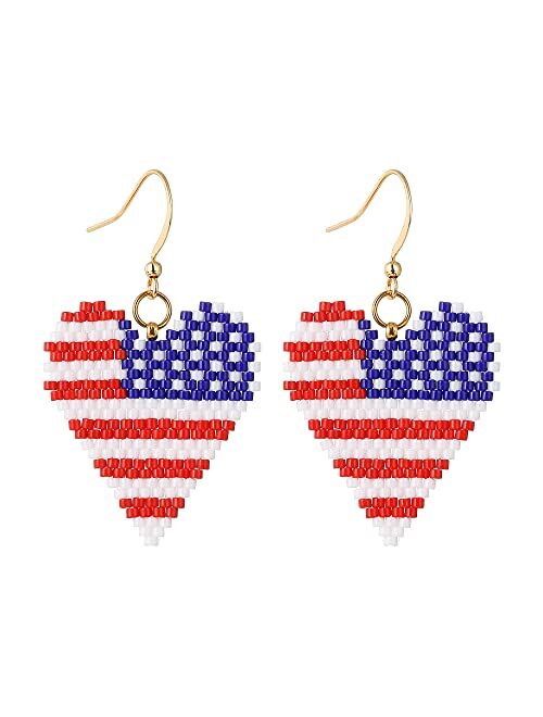 Independence Day Patriotic Earrings American Flags Handmade Beads Earrings Lightweight Heart Shape Can Make You More Beautiful