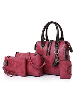 Large Purses Sets Handbags for Women Leather Tote Hobo Bags 4pcs