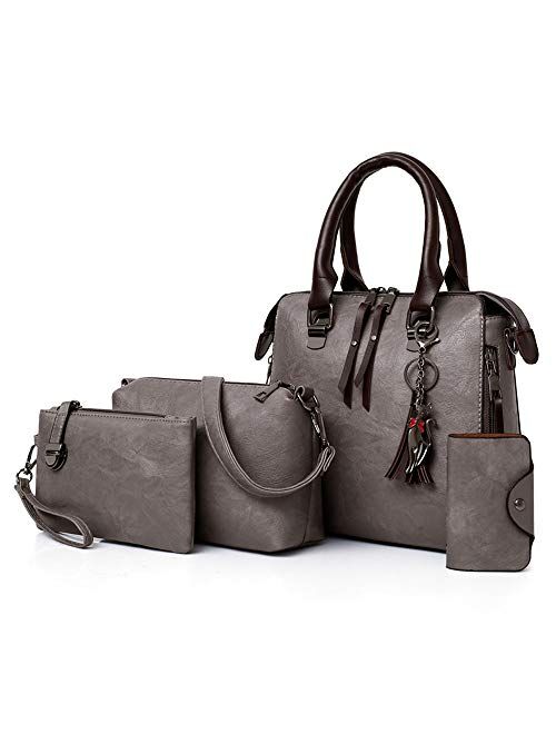 Large Purses Sets Handbags for Women Leather Tote Hobo Bags 4pcs