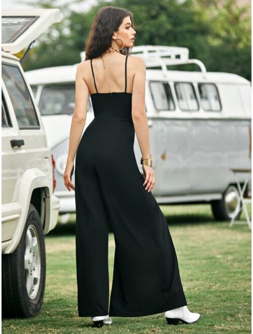 SHEIN Split Thigh Solid Slip Jumpsuit