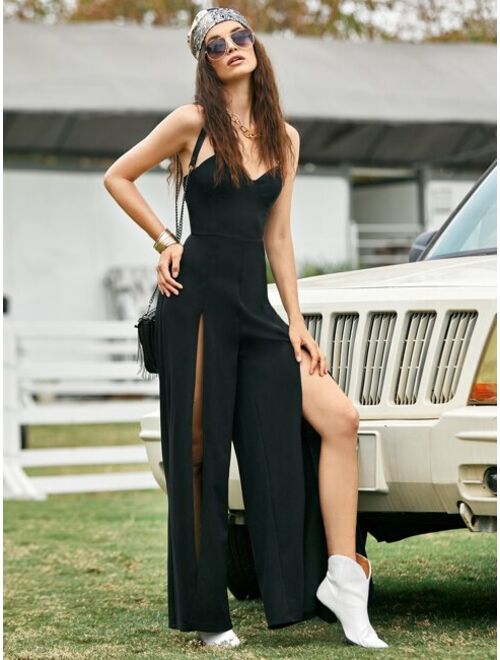 SHEIN Split Thigh Solid Slip Jumpsuit