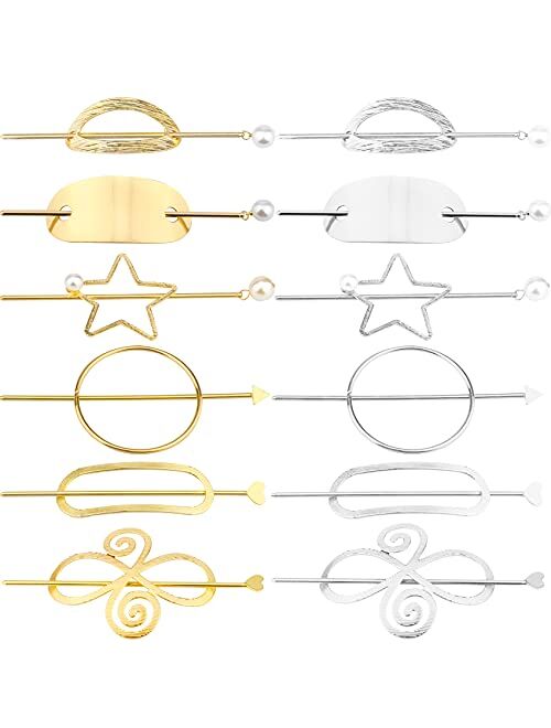 12 Pieces Hair Sticks for Women Hair Pins Round Top Hair Cuff Bun High Polished Alloy Hair Bun Cage with Stick Minimalist Hollow Vintage Hair Clips Fashion Hair Accessori