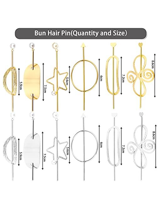 12 Pieces Hair Sticks for Women Hair Pins Round Top Hair Cuff Bun High Polished Alloy Hair Bun Cage with Stick Minimalist Hollow Vintage Hair Clips Fashion Hair Accessori