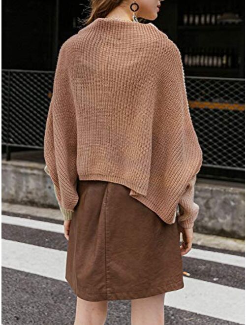 Sollinarry Women's Color Block Sweater Turtleneck Batwing Sleeve Pullover Oversized Knit Jumper