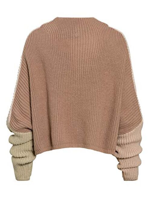 Sollinarry Women's Color Block Sweater Turtleneck Batwing Sleeve Pullover Oversized Knit Jumper