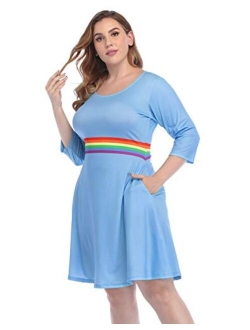 HDE Plus Size A Line Dress with Pockets 3/4 Sleeve Fit and Flare Skater Dresses