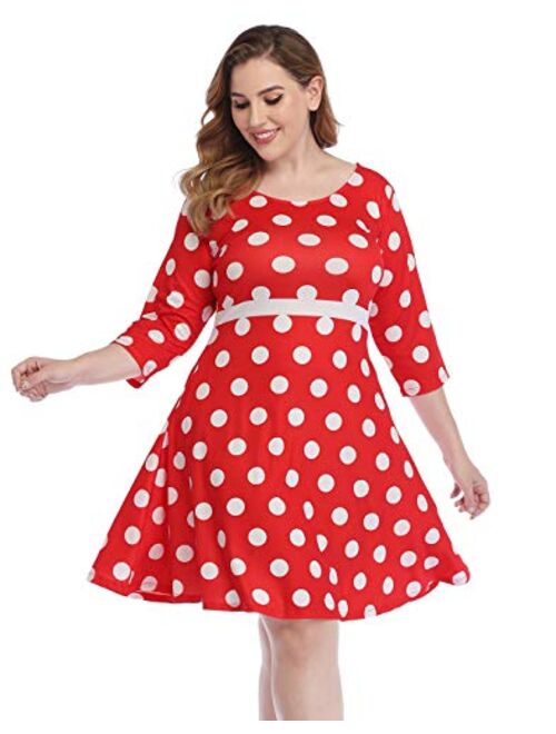 HDE Plus Size A Line Dress with Pockets 3/4 Sleeve Fit and Flare Skater Dresses