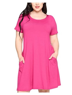 YELETE Women's A-line Dress with Pockets Plus Sizes S-3XL