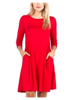 YELETE Women's A-line Dress with Pockets Plus Sizes S-3XL