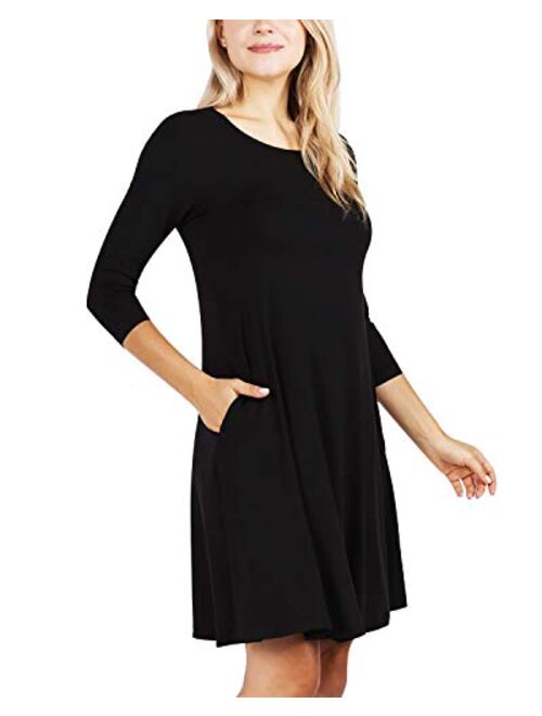 YELETE Women's A-line Dress with Pockets Plus Sizes S-3XL