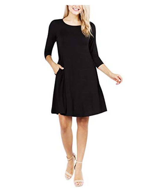 YELETE Women's A-line Dress with Pockets Plus Sizes S-3XL