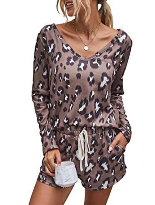 PRETTYGARDEN Women’s Tie Dye Printed Pajamas Set Long Sleeve Tops With Shorts Lounge Set Casual Two-Piece Sleepwear