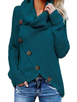 Itsmode Women's Chunky Turtle Cowl Neck Knit Wrap Asymmetric Hem Sweater Coat with Button Details