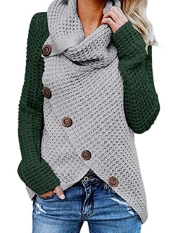 Itsmode Women's Chunky Turtle Cowl Neck Knit Wrap Asymmetric Hem Sweater Coat with Button Details