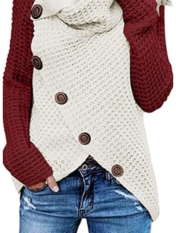 Itsmode Women's Chunky Turtle Cowl Neck Knit Wrap Asymmetric Hem Sweater Coat with Button Details