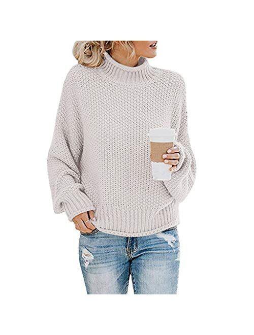 Sweaters for Women, Womens Fashion Turtleneck Long Sleeve Knit Sweater Casual Loose Knitted Pullover Jumper Blouse Tops