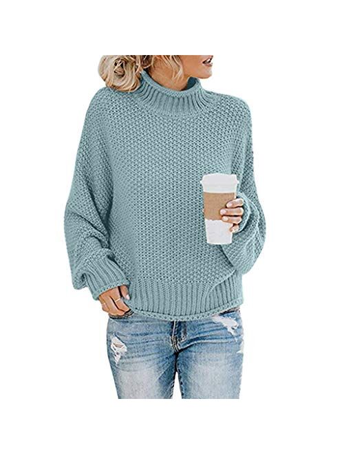 Sweaters for Women, Womens Fashion Turtleneck Long Sleeve Knit Sweater Casual Loose Knitted Pullover Jumper Blouse Tops