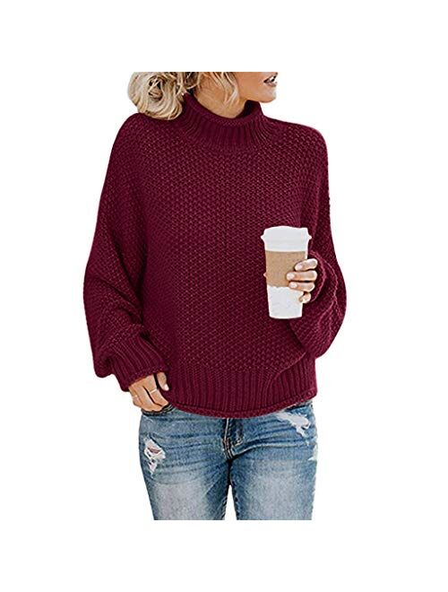 Sweaters for Women, Womens Fashion Turtleneck Long Sleeve Knit Sweater Casual Loose Knitted Pullover Jumper Blouse Tops