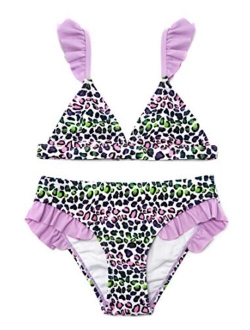 Girls Cute Triangle Ruffles Bikini Hipster Floral Printing Bathing Suits