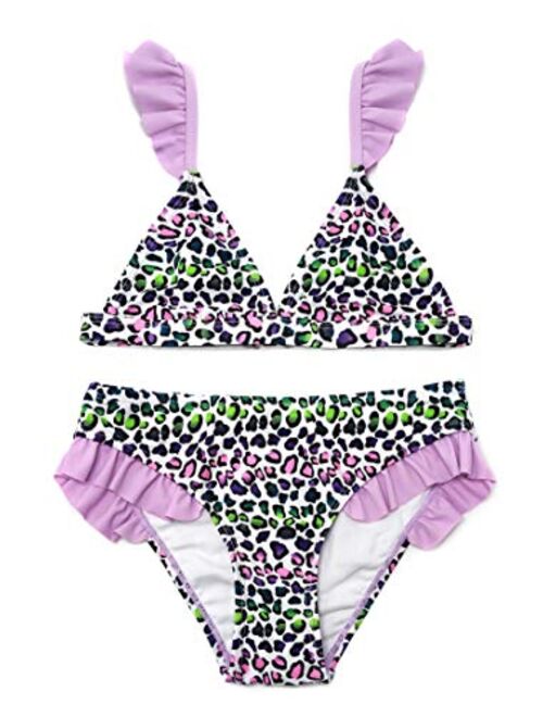 SHEKINI Girls Cute Triangle Ruffles Bikini Hipster Floral Printing Bathing Suits