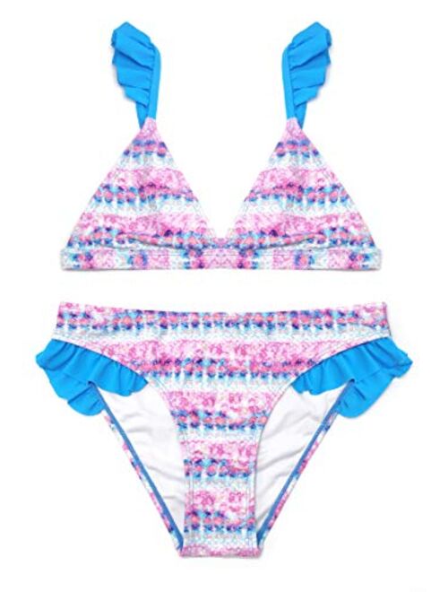 SHEKINI Girls Cute Triangle Ruffles Bikini Hipster Floral Printing Bathing Suits