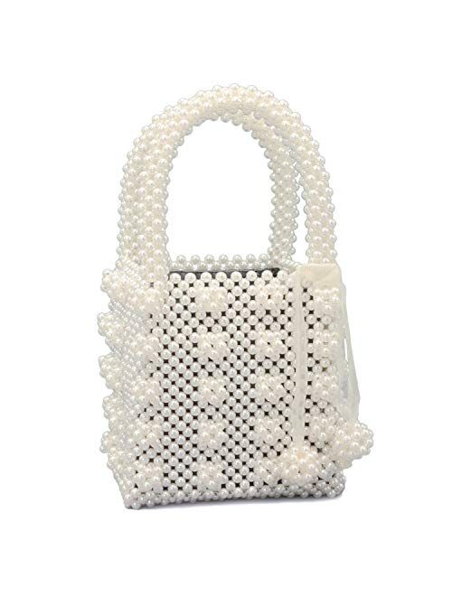 Miuco Womens Beaded Handbags Handmade Weave Crystal Pearl Tote Bags