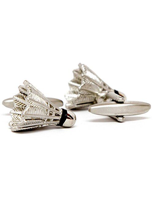 Men's Executive Silver Tone Shuttlecock Badminton Birdie Sports Lover Cufflinks Cuff Links