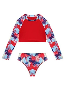 Yartina Little Big Girls 2Piece Swimsuit Sets Floral Rash Shirt Tops with Bottoms Beach Tankini Bathing Suit