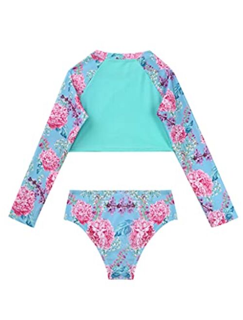 Yartina Little Big Girls 2Piece Swimsuit Sets Floral Rash Shirt Tops with Bottoms Beach Tankini Bathing Suit