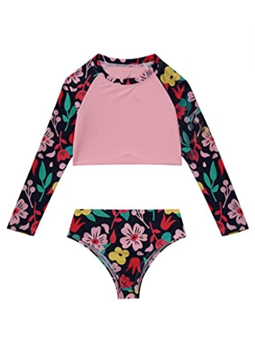 Yartina Little Big Girls 2Piece Swimsuit Sets Floral Rash Shirt Tops with Bottoms Beach Tankini Bathing Suit