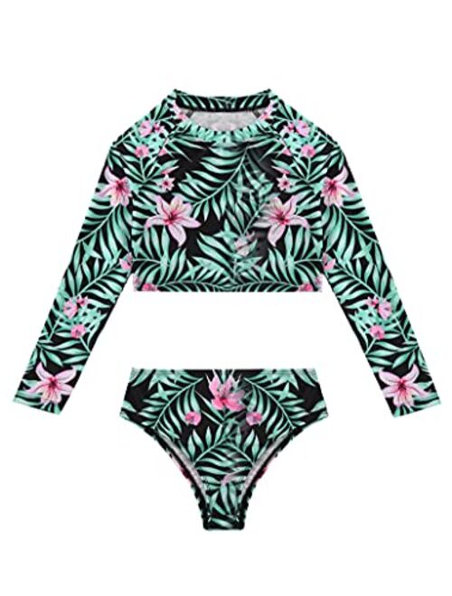 Yartina Little Big Girls 2Piece Swimsuit Sets Floral Rash Shirt Tops with Bottoms Beach Tankini Bathing Suit