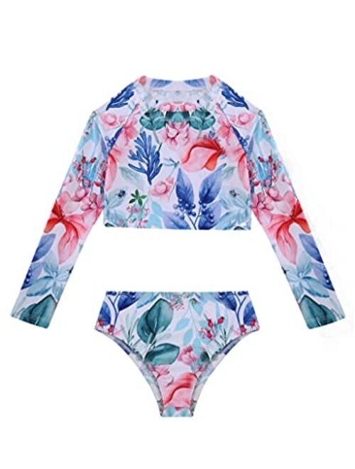 Yartina Little Big Girls 2Piece Swimsuit Sets Floral Rash Shirt Tops with Bottoms Beach Tankini Bathing Suit