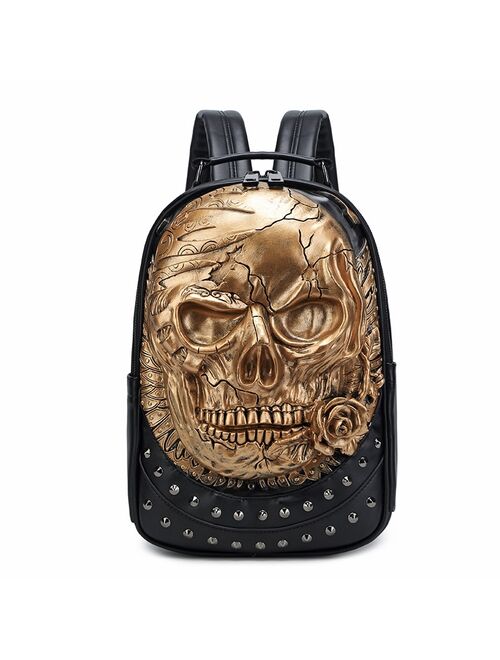 3D Embossed rose Skull Backpack bags for Men Laptop Schoolbag Originality man Bag rivet whimsical Cool Rock travel computer bag