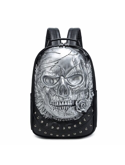 3D Embossed rose Skull Backpack bags for Men Laptop Schoolbag Originality man Bag rivet whimsical Cool Rock travel computer bag