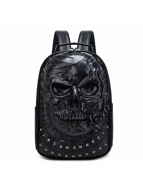 3D Embossed rose Skull Backpack bags for Men Laptop Schoolbag unique man Bag rivet personality Cool Rock travel computer bag