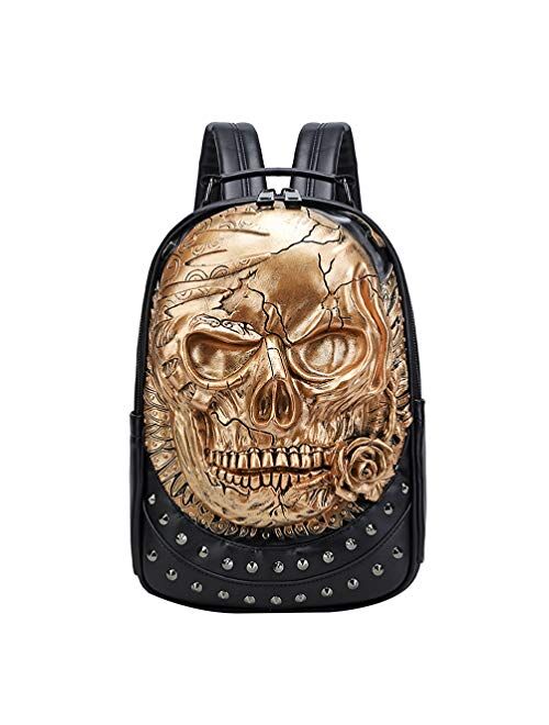 3D Embossed rose Skull Backpack bags for Men Laptop Schoolbag unique man Bag rivet personality Cool Rock travel computer bag