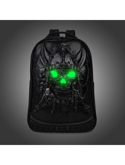 Creative 3D Skull Luminous Pu Backpack Men's Travel Computer Bag Knapsack