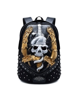 3d Embossed three-dimensional skull backpack men's spirit snake punk backpack pu leather waterproof computer bag