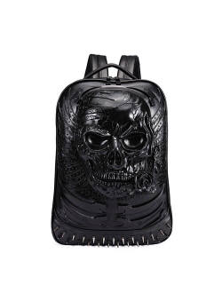 Rivet 3D Skull Skeleton Embossed Shoulder Bag Travel Punk Backpack Restore Halloween Cool Dark Gothic Carving Style Backpack