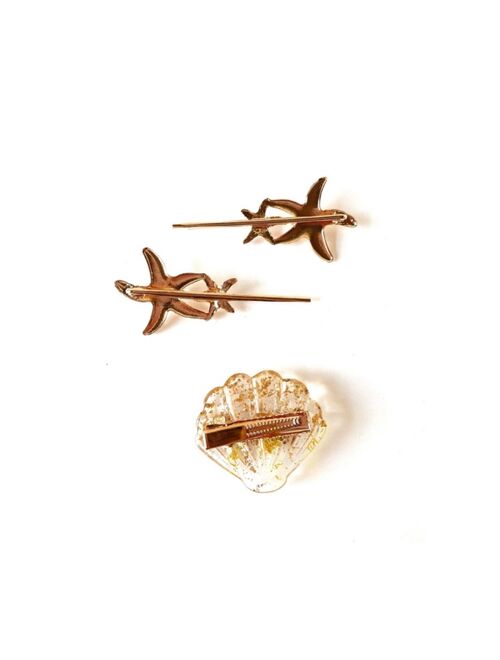 Soho Style Mermaid Starfish and Seashell Hair Clip Three-Piece Set