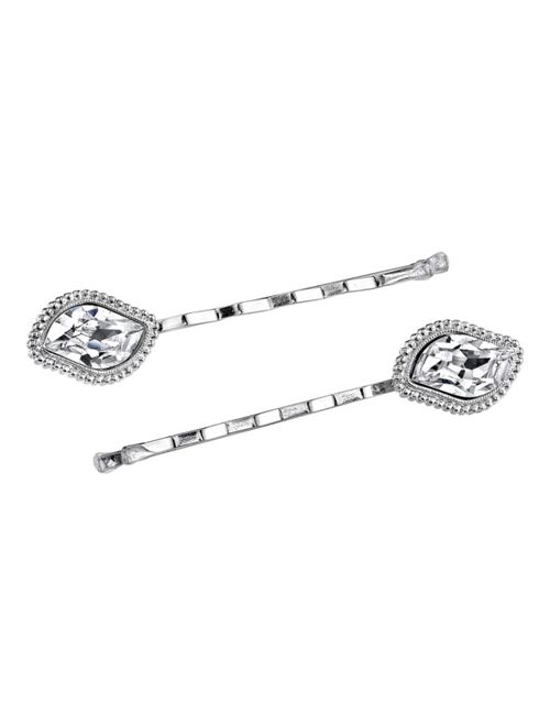 2028 Women's Silver-Tone Crystal Bobby Pin Set, 2 Piece