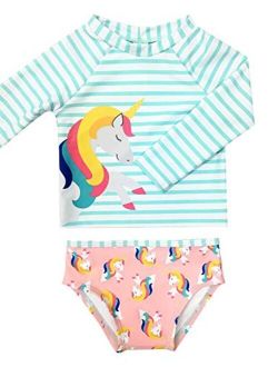 GRAPENT Baby Girls Two Pieces Long Sleeve Flamingo Print Rash Guard Bathing Suit Size 3-24M